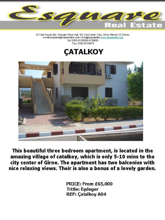  Kuzey Kıbrıs Çatalköyde Satılık Ev, Satılık Daire, Satılık Villa Satılık Arazi