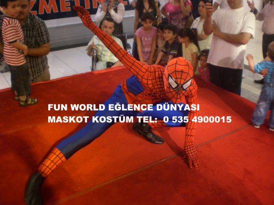  Örümcek Adam Maskotu, Sahnede Örümcek Adam, Podyumda Spiderman Kostümü,fun World Eğlence Dünyası Türkiye 0 535 4900015
