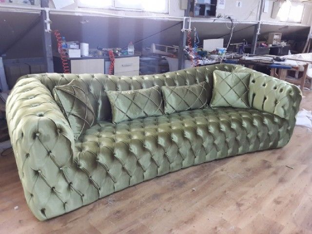 Green Velvet Chesterfield Sofa 3 Seat Handmade Luxury Cheap Sofa