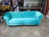 Açık Yeşil Kadife  Kumaş,kavisli  Üçlü Chester Koltuk