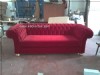 Kırmızı Kadife Chester Üçlü Koltuk