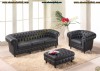 Siyah Deri Chester Koltuk Takımı Puflu Lüks Chester Deri Koltuk