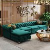 Yeşil Kadife Chester Köşe Koltuk Takımı Lüks L Koltuk Özel Ölçü