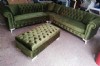 Yeşil Kadife Kumaş Chester Köşe Koltuk Ve Puf