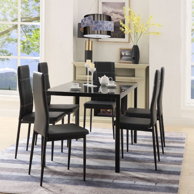 6 Sandalye Ve Masa Yemek Masası Ve Sandalye Siyan Renk Modern