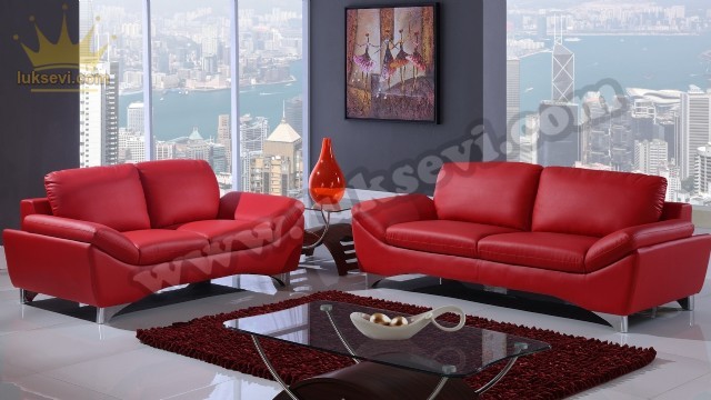 Balhom Kırmızı Deri Home Ofis Koltuk Takımları Luxury Studio Sofas