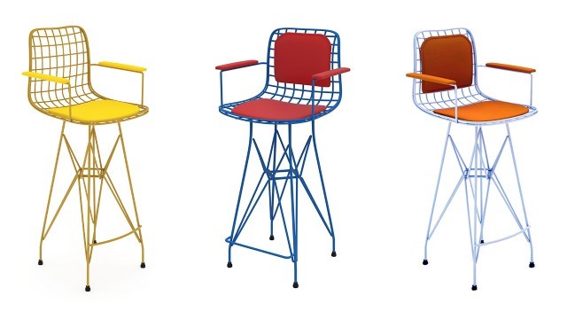 Farklı Renklerde Kollu Ve Kolsuz Tel Bar Sandalyeleri