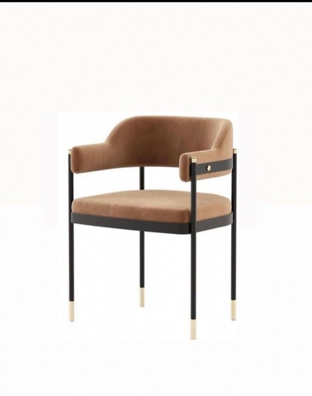Kahverengi Kolçaklı Metal Sandalye Modeli Lüks Dekor Sandalye