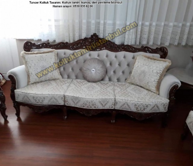 Klasik Antika Koltuk Kadife Kumaş Yüz Değişimi Dokuma Kumaş Çalışması Cila Renk Değişimi Klasik Mode