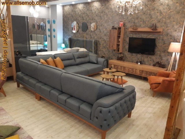 Koyu Gri Köşe Koltuk Lüks Hanedan Köşe Koltuk Takımı Yataklı Gri Antrasit Nubuk Konforlu Lüks