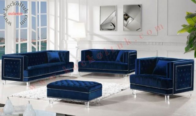 Mavi Renkli Chester Koltuk Takımı Modern Klasik Tasarım