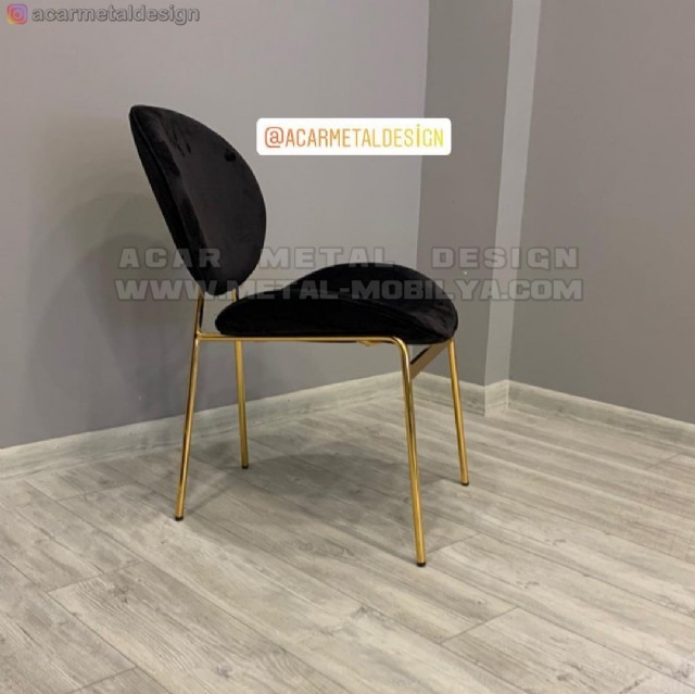 Metal Sandalye Sarı Metal Siyah Kumaş Modern Sandalye