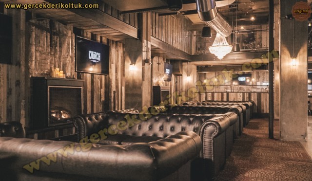 Restoran Bar Deri Chester Koltuk Siyah Hakiki Deri Lüks Koltuk Üretimi