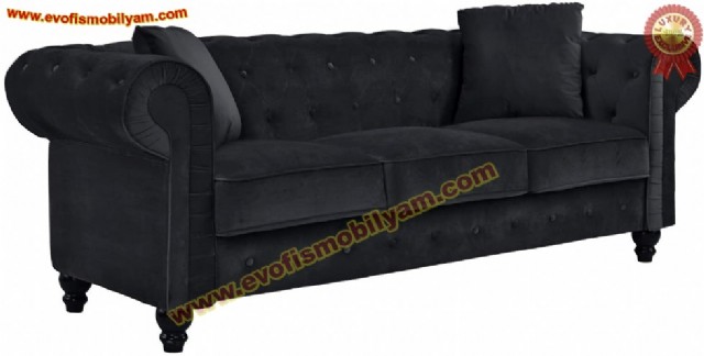 ingiliz chester kanepe modeli, lüks chesterfield üç kişilik koltuk, özel ölçü lüks chester kanepe, siyah kadife üçlü chester kanepe, luxus chesterfield dreisitzer couch, schwarzer samttuch 3-sitzer sofa