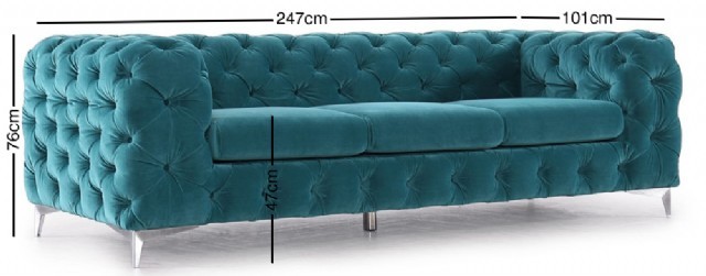 Üç Kişilik İkonik Kanepe Modeli Şık Kadife Kumaş Tasarım Chesterfield Modeli Olup Doğal Mükemmel Bir