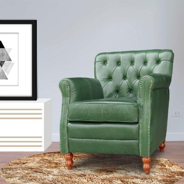 Vıntage Berjer Modeli Yeşil Renk Gerçek Deri Döşemeli Olup Oturma Odanıza Şık Ve Rahat Bir Minyon Te