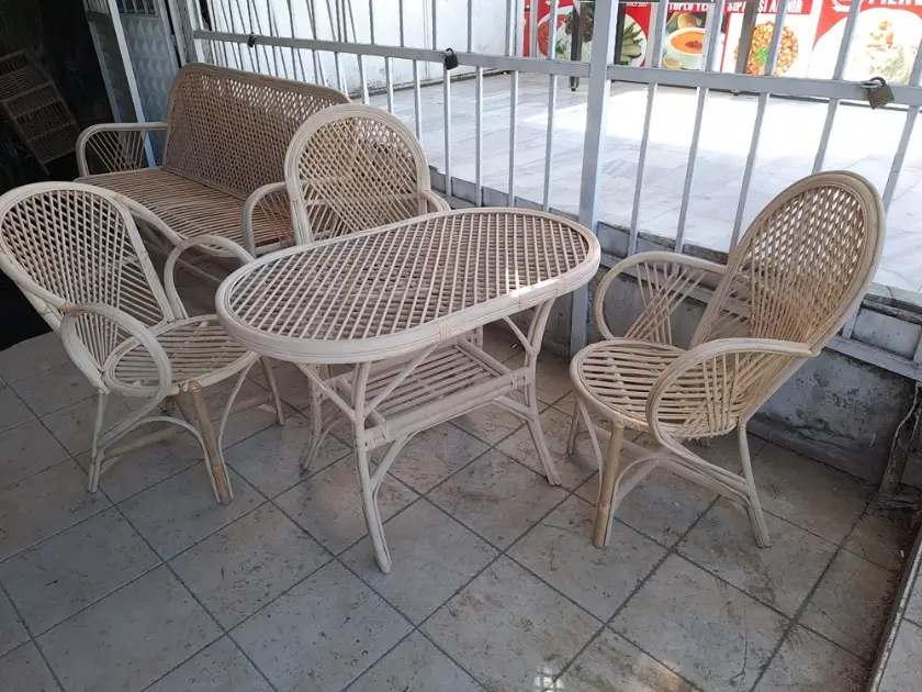 Bambu Masa Sandalye Takımı Bahçe Balkon Dış Mekan Bambu Masa Sandalye El İşçiliği