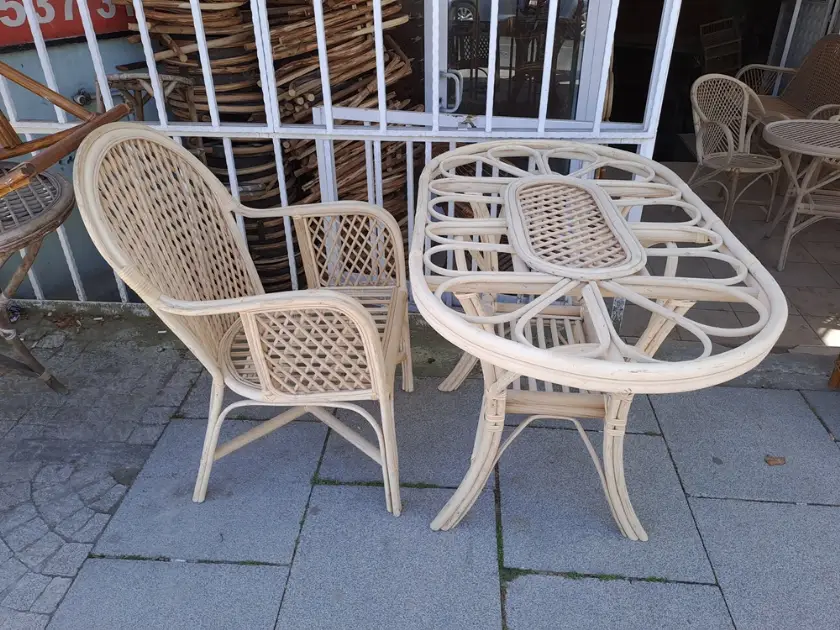 Bambu Masa Sandalye Takımı Bahçe Balkon Dış Mekan Bambu Masa Sandalye El İşçiliği