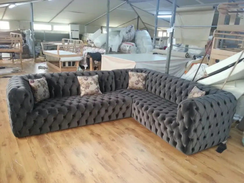 En Lüks Chester Köşe Koltuk Takımı  Dekoratif İtalyan Kadife Modeller