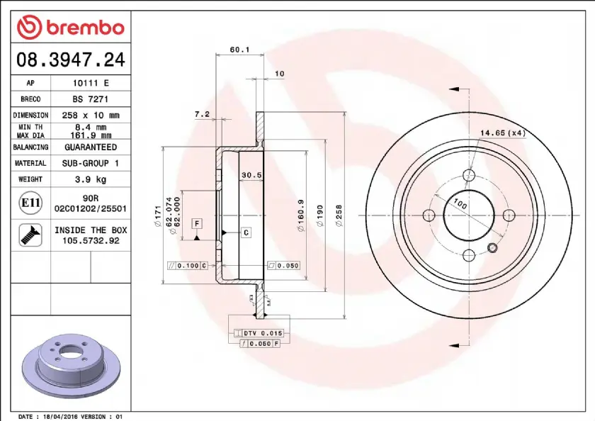 Fren Diski - Bmw 3 Serisi Brembo Prime 08394724 - 258x10mm 4 Delikli