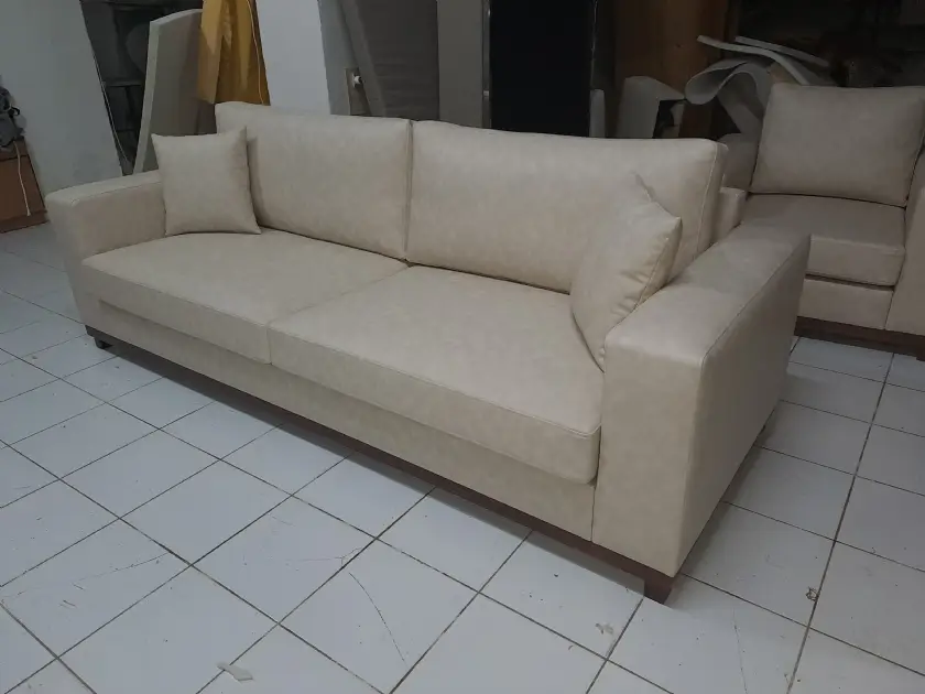 Kırık Beyaz Üçlü Deri Koltuk Modern Her Renk ve Ölçü Üretilir