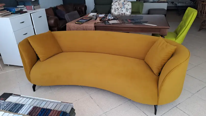 Oval Tarçın Renk Kadife Kumaş  Üçlü Fasulye Koltuk