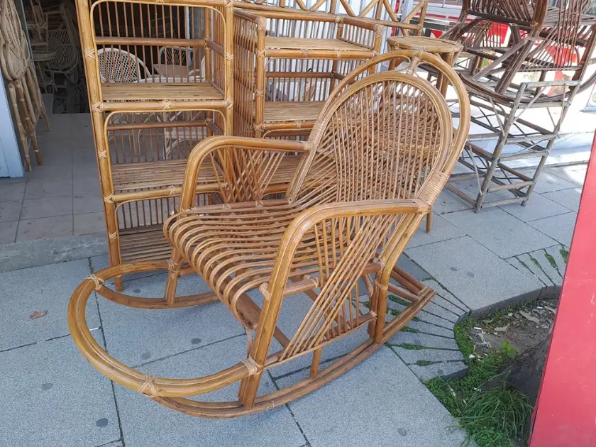 Sallanır Koltuk El Yapımı Doğal Bambu Ahşap Sallanan Koltuk