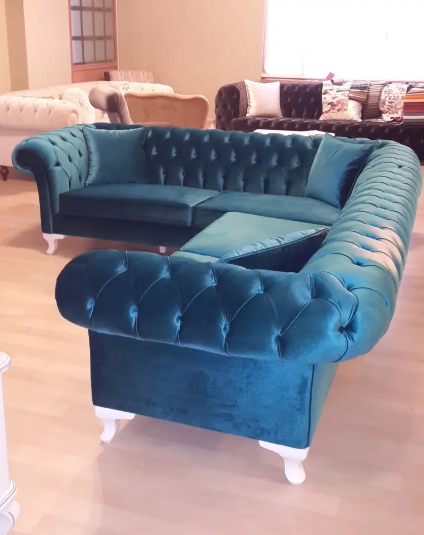 Süper Lüks Kadife Chester Köşe Koltuk Takımı  Özel İtalyan Tasarım