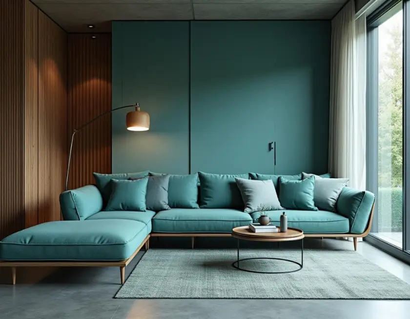 Turkuaz L Köşe Koltuk Takımları Özel Ölçü Üretim Her Renk Kumaş Silinebilir Rahat