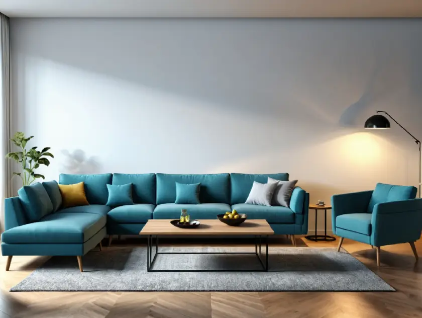 Turkuaz L Köşe Koltuk Takımları Özel Ölçü Üretim Her Renk Kumaş Silinebilir Rahat