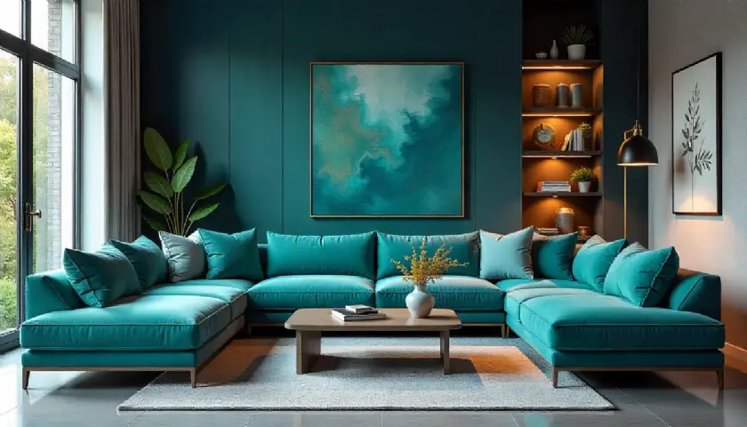 Turkuaz Renkli Köşe Koltuk Modelleri Özel Üretim Her Renk Kumaş Deri İstenilen Ölçü Üretim